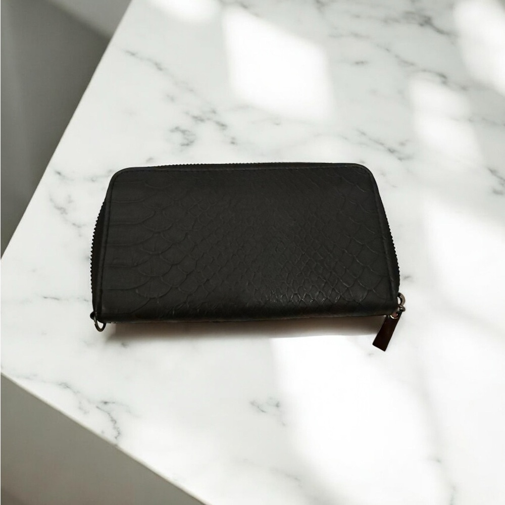 Black Snakeskin Zip Wallet Faux Leather